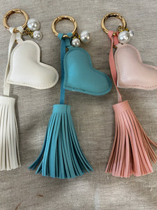 Heart  & Pearl W/Tassel Keychain- Assorted colours