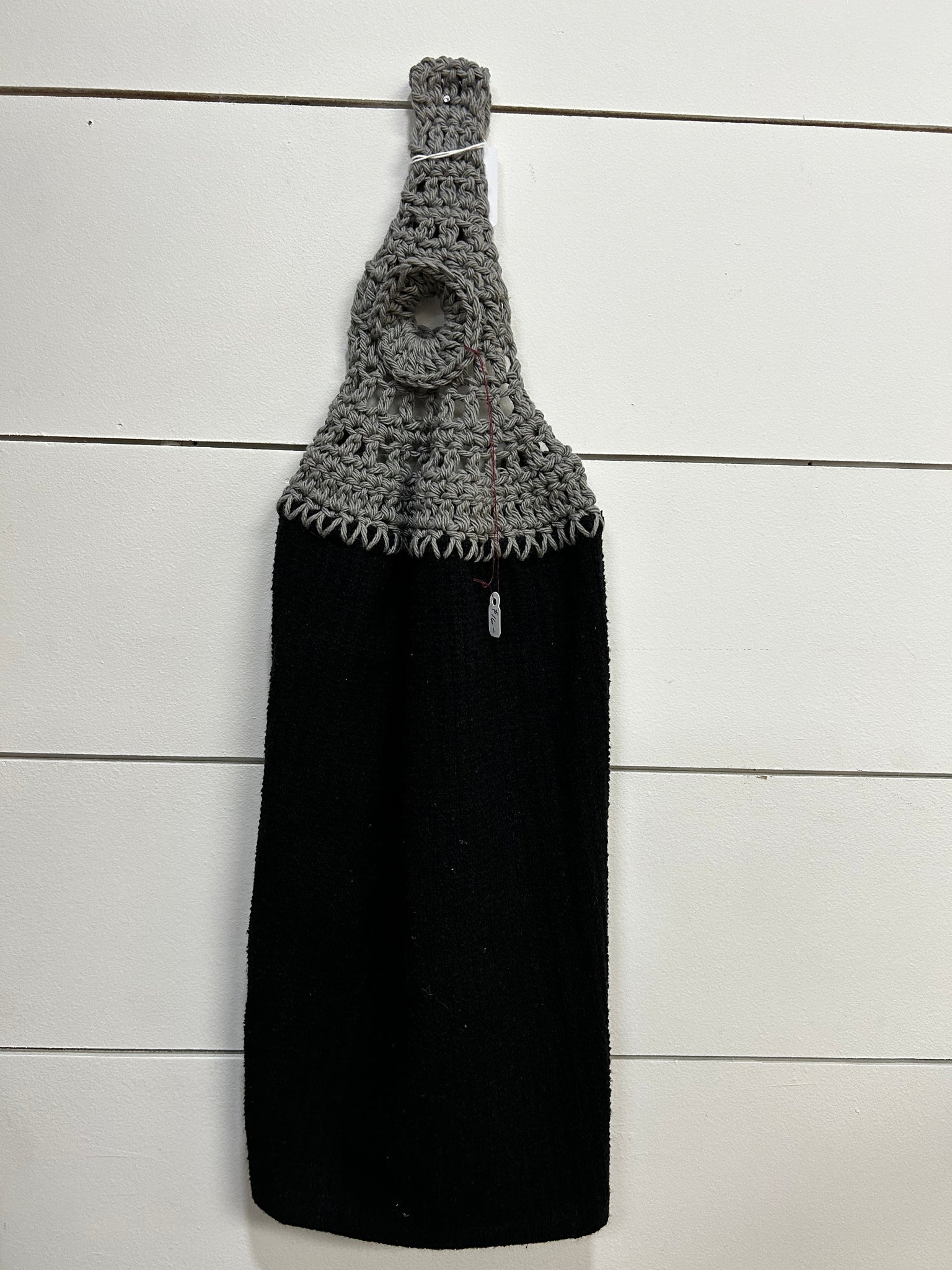 Black Tea Towel W/ Grey Crochet Top