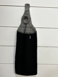 Black Tea Towel W/ Grey Crochet Top