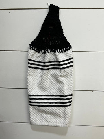 White Tea Towel W/ Black Crochet Top