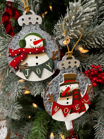 4.3"L Wood Holiday Ornament Snowman - 2 Assorted