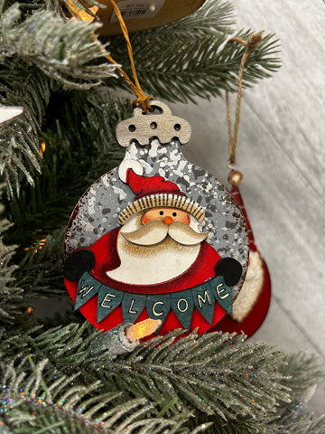4.3"L Wood Holiday Ornament Santa - Assorted