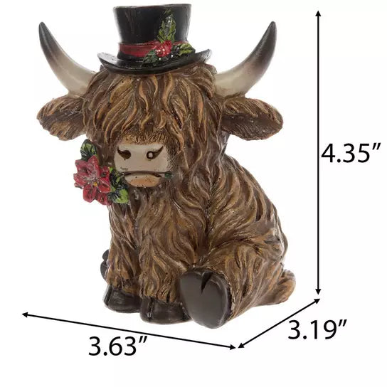 Resin Holiday Highland Cow 4.33"H - 2 Styles