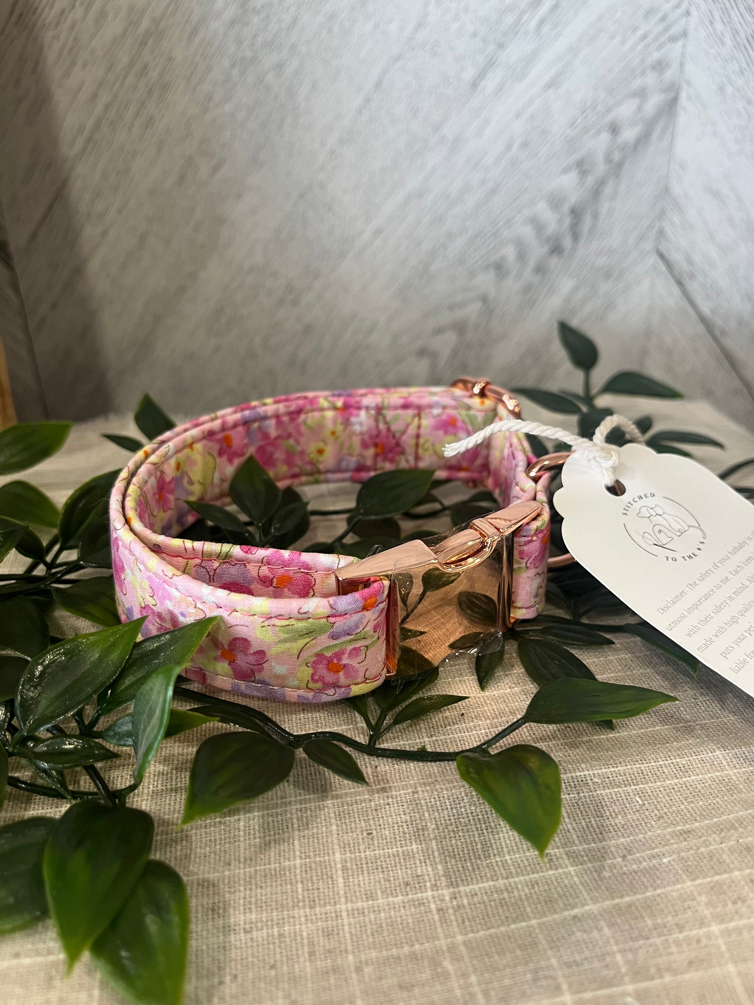 Pink Floral Dog Collar -Medium