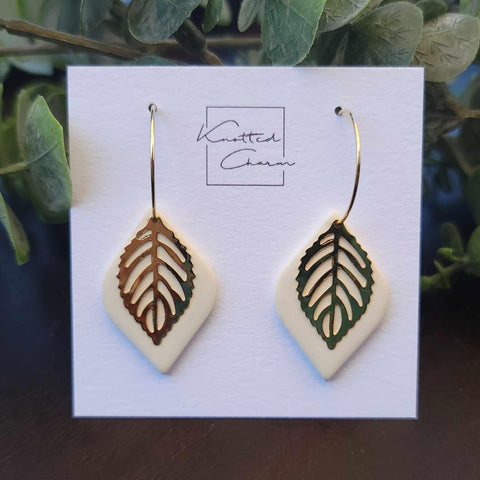 Gold Leaf Dangle Earring - Cream