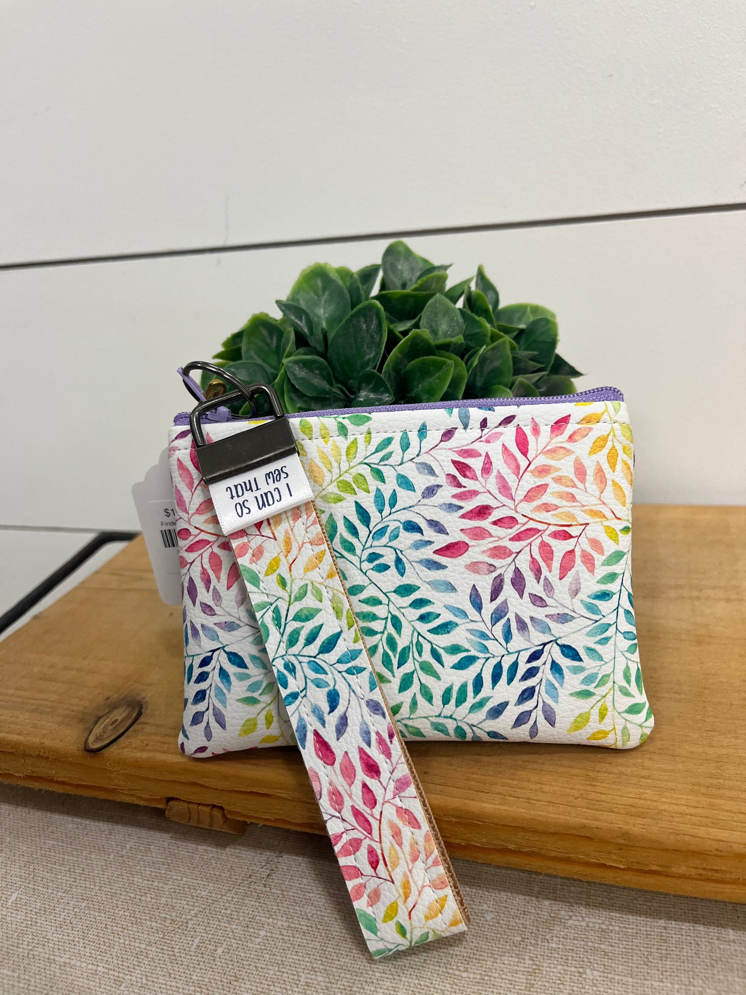 Faux Zip With Fob Keychain Pouch- Coloured Leaves