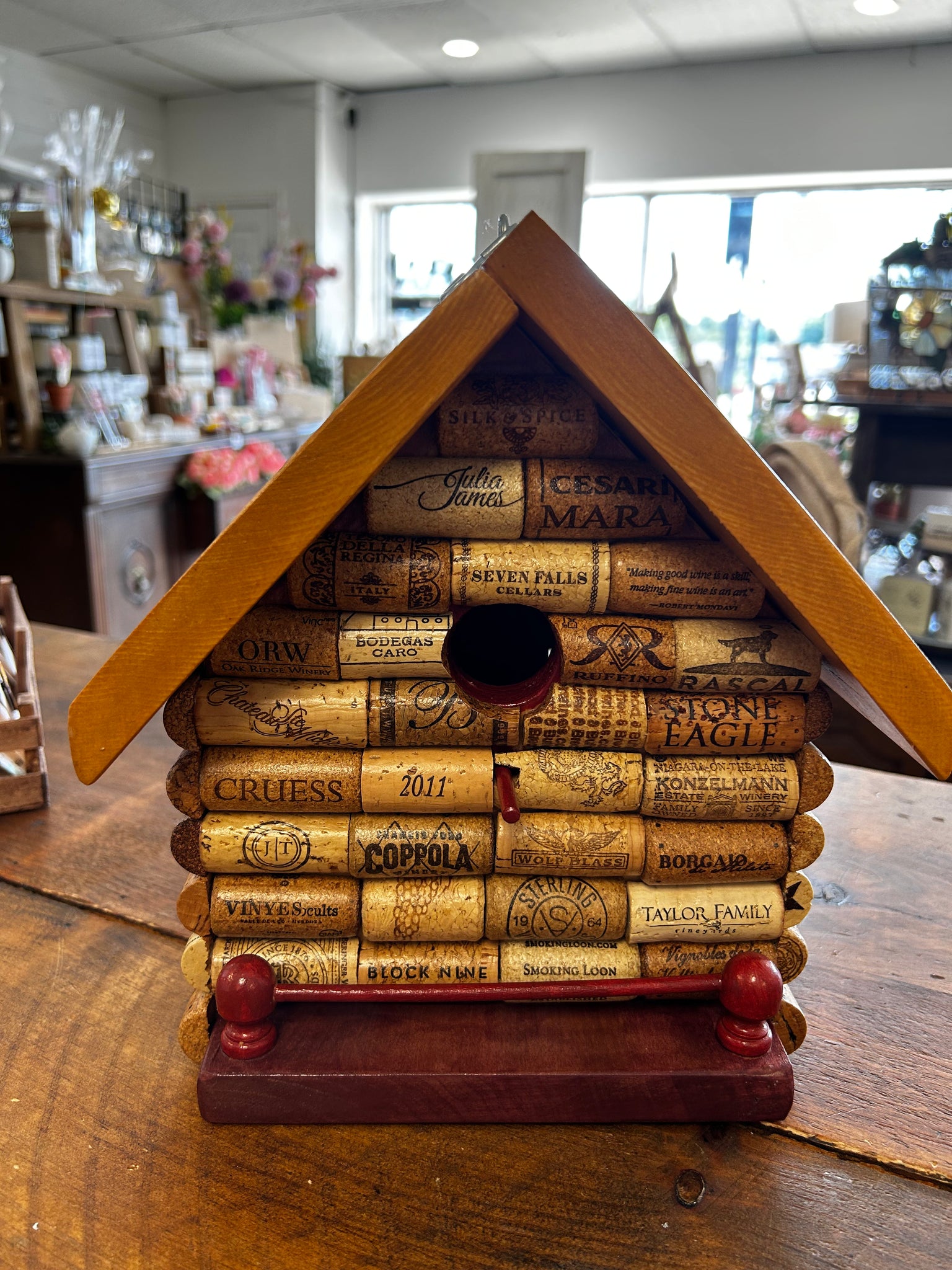 Red and Yellow Wine Cork Bird House