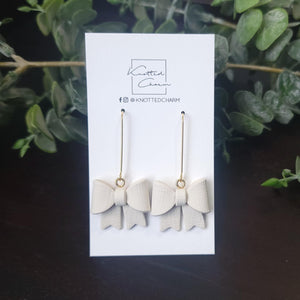 Dangle Bow Earrings - Cream and Gold