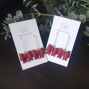Dangle Bow Earrings - Red with Silver