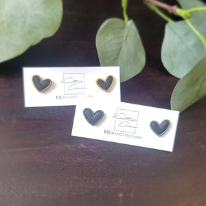 Heart stud Earrings- Black  & Silver
