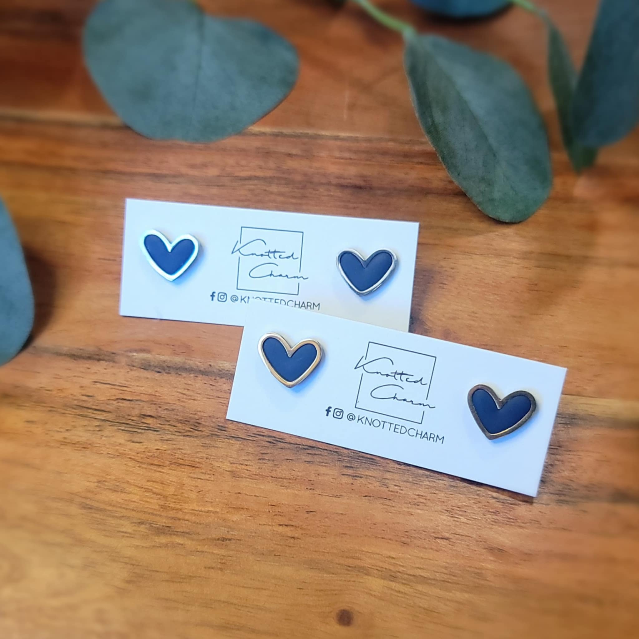 Heart Stud Earrings- Navy Blue & Gold