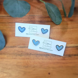 Heart Stud Earrings- Light Blue & Gold