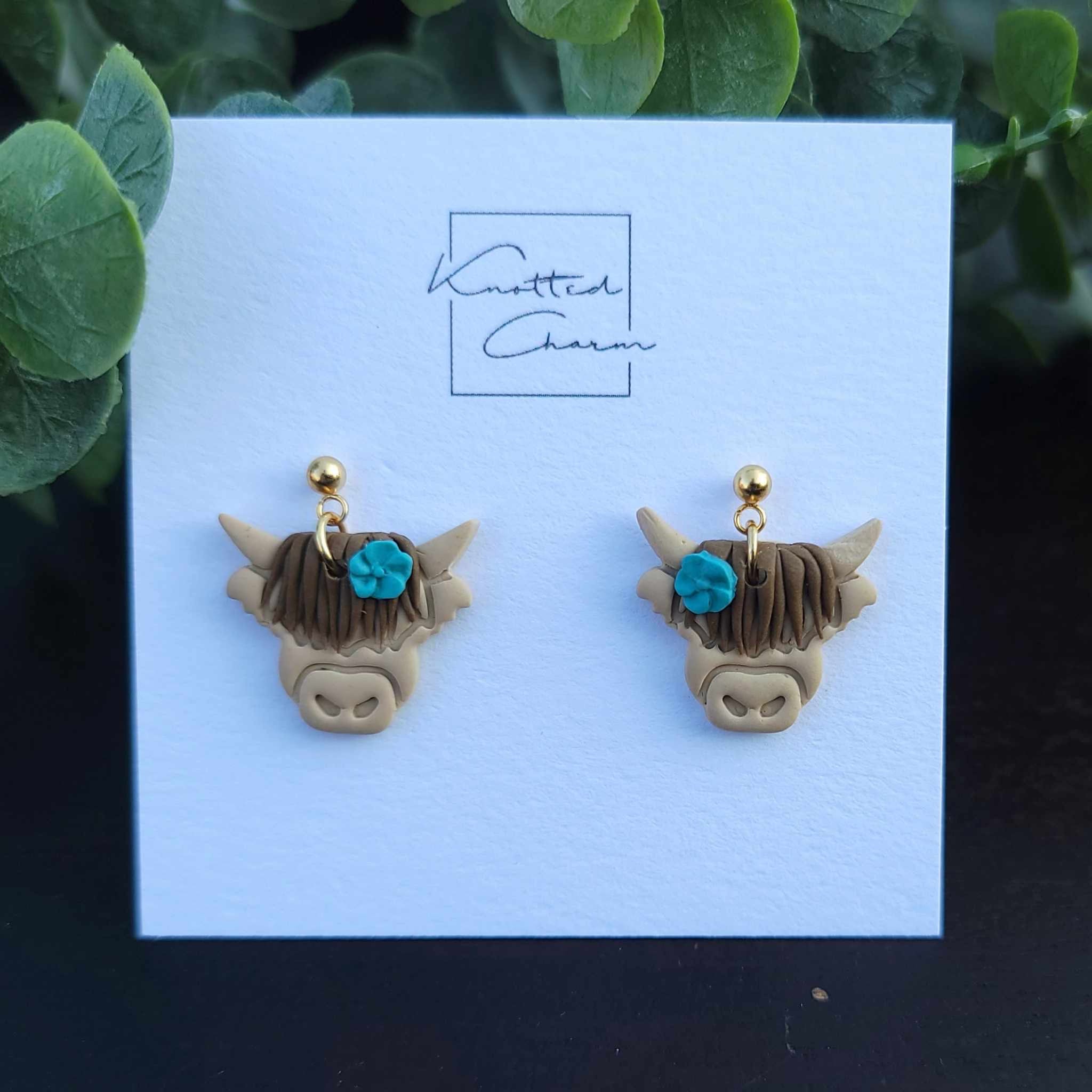 Highland Cow Dangles - Blue