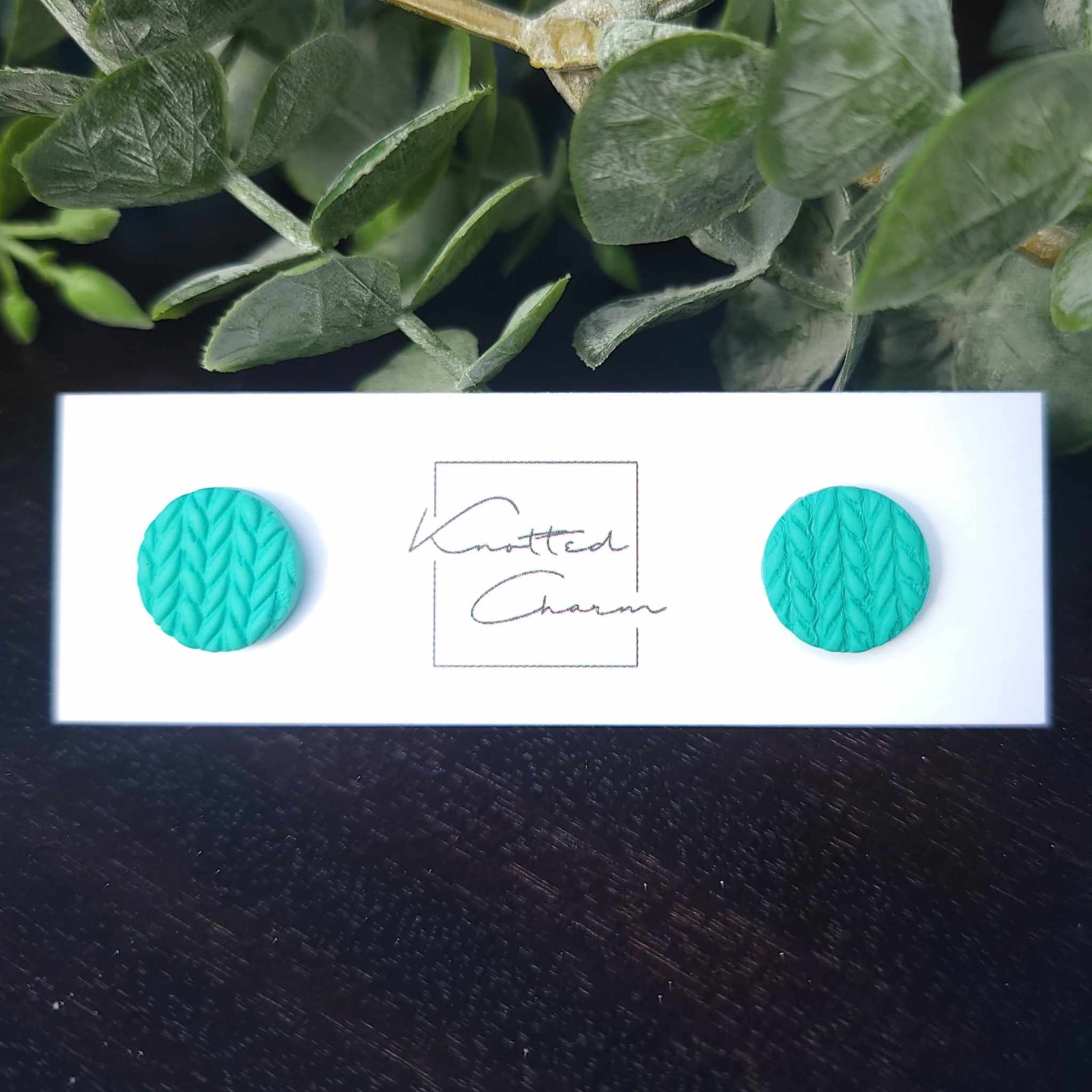 Knit Stud Earrings - Teal