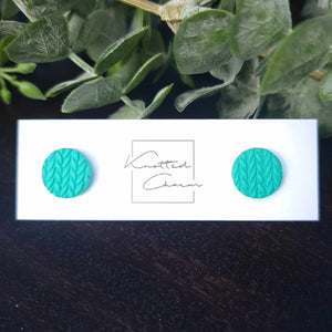 Knit Stud Earrings - Teal