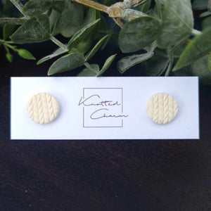 Knit Stud Earrings - Cream