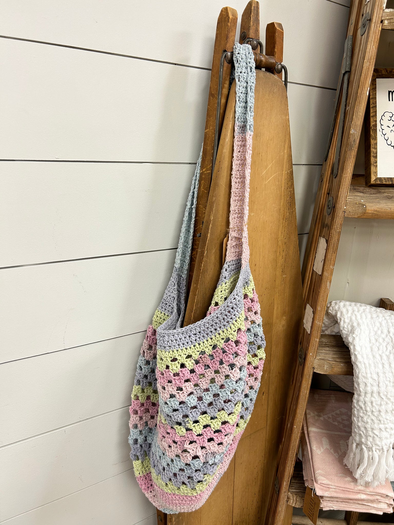 Crochet Market Bag - Lavender/Green/Pink/Blue