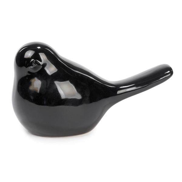 Large Glossy Black Ceramic Bird Decor