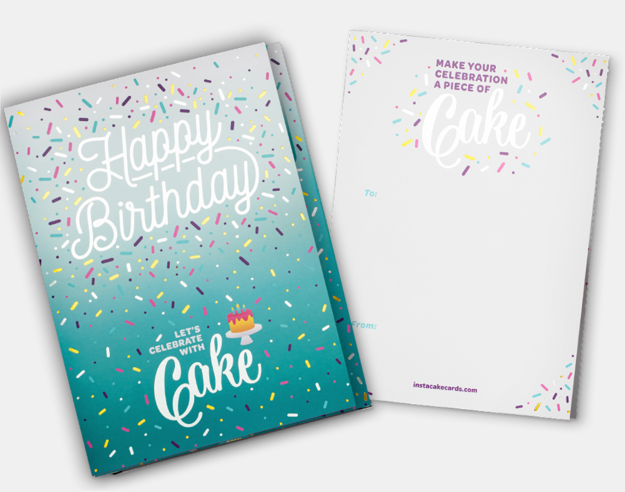 InstaCake Cards- Teal Happy Birthday w/Vanilla Confetti Cake