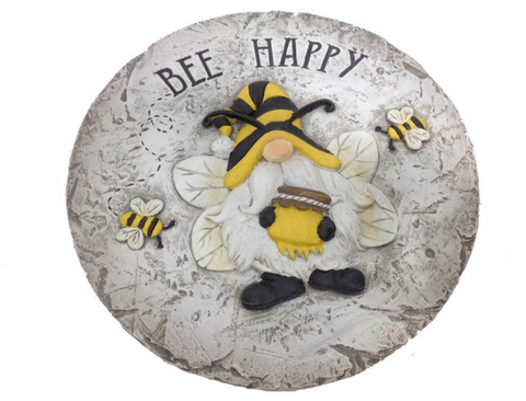 10" Cement Bee Happy Gnome Garden Stepping Stone