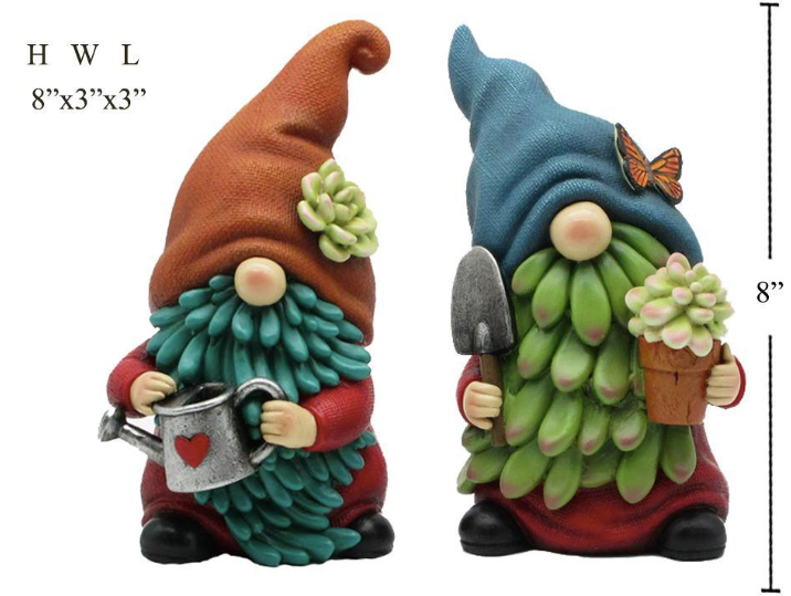 8"H Succulent Gnome Garden Decor - 2 Assorted Styles