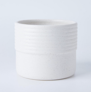 Ceramic White Speckled Planter with Ribbed Band 4.8"D x 4"H