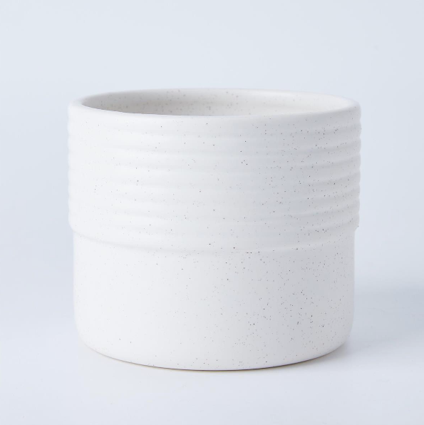 Ceramic White Speckled Planter with Ribbed Band 4.8"D x 4"H