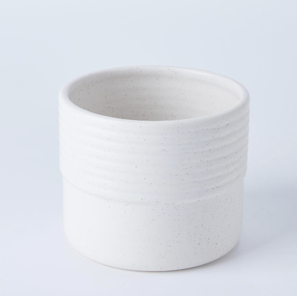 Ceramic White Speckled Planter with Ribbed Band 4.8"D x 4"H