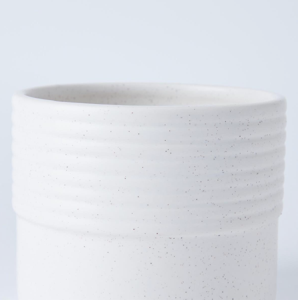 Ceramic White Speckled Planter with Ribbed Band 4.8"D x 4"H