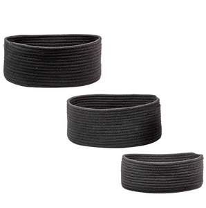 Set of 3 Oblong Black Cotton Rope Baskets