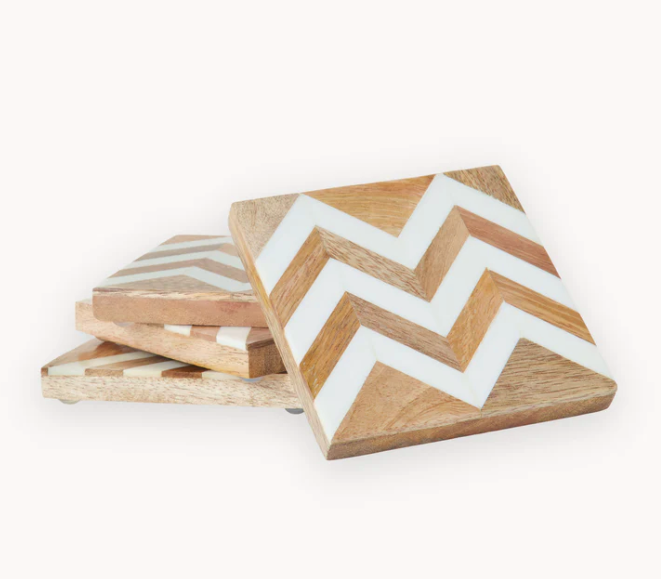 Wooden Coaster with Resin Finish - Set of 4