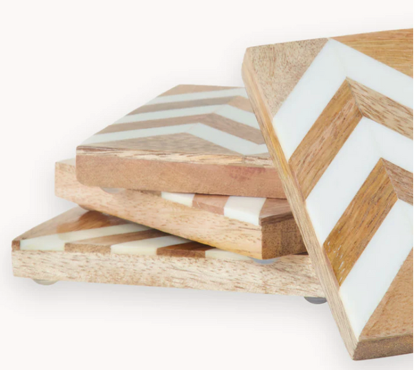 Wooden Coaster with Resin Finish - Set of 4