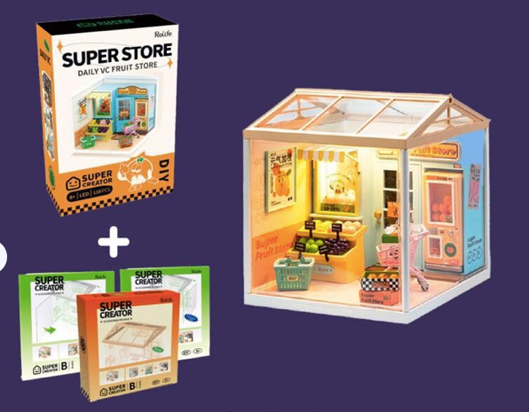 RoLife- Super Fruit Store | Super Creator DIY Stackable Dollhouse Miniatures Kit