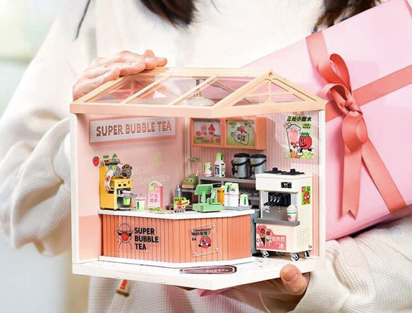 RoLife- Double Joy Bubble Tea | Super Creator DIY Stackable Dollhouse Miniatures Kit