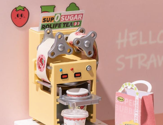 RoLife- Double Joy Bubble Tea | Super Creator DIY Stackable Dollhouse Miniatures Kit