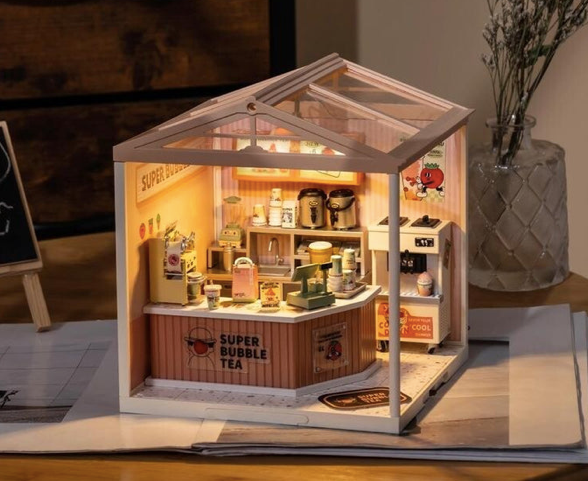 RoLife- Double Joy Bubble Tea | Super Creator DIY Stackable Dollhouse Miniatures Kit