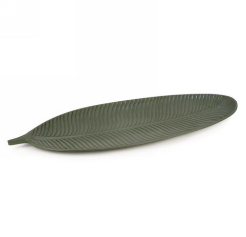 Large khaki green leaf platter