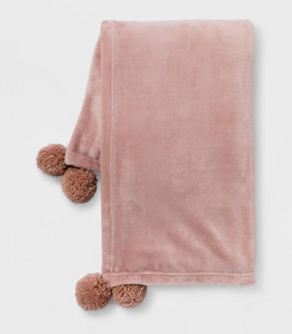 Blush Pink Throw With Pompoms