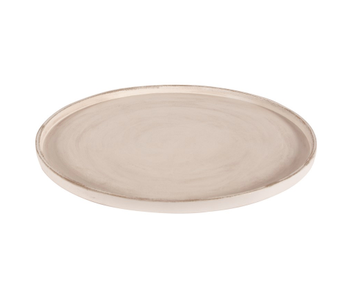 Large Round White Stained Wood Tray.