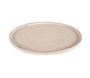 Large Round White Stained Wood Tray.