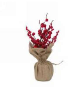 12" Red Berry Bunch Wrapped In Jute