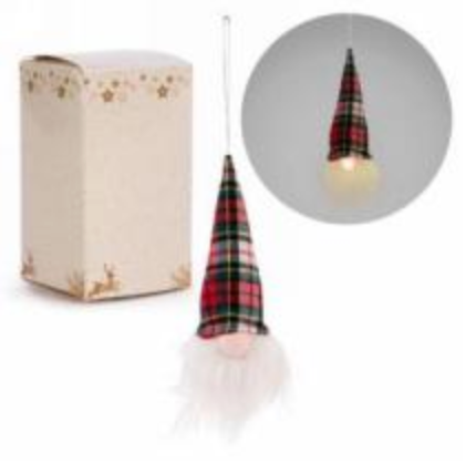 LED Red & Green Plaid Gnome Ornament