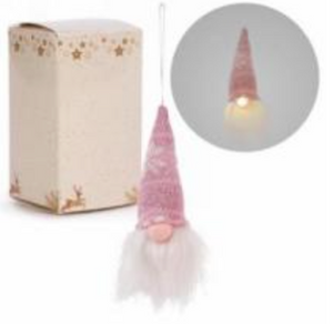 LED Pink & White Gnome Ornament