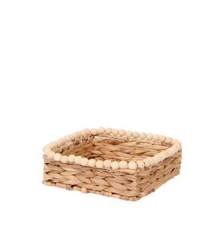 Natural Palma Beaded Small Woven Basket