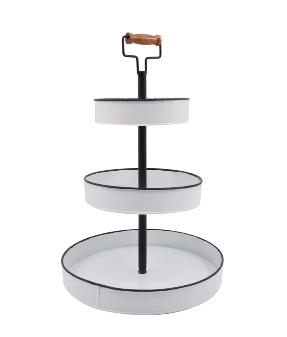 3 Tiered Serving Tray White Metal
