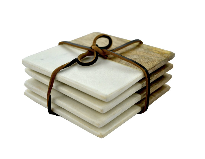 Square Marble & Wood Coasters - 4pk