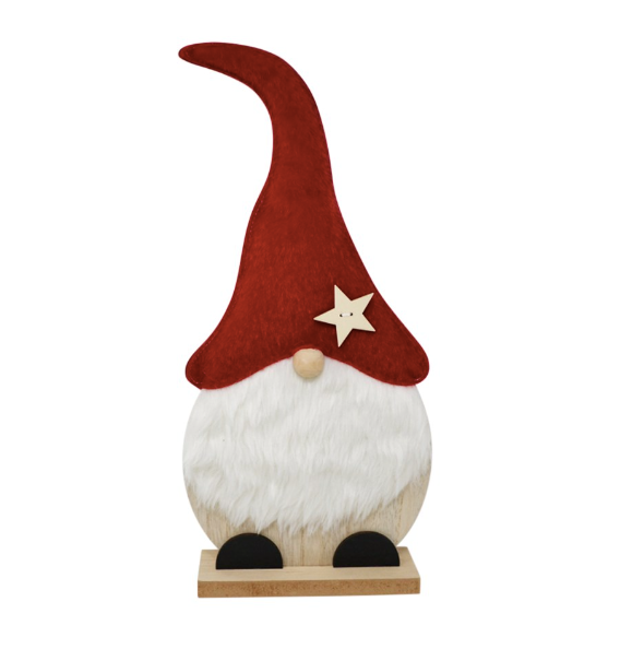 Red Hat Gnome White Fur Beard Wood