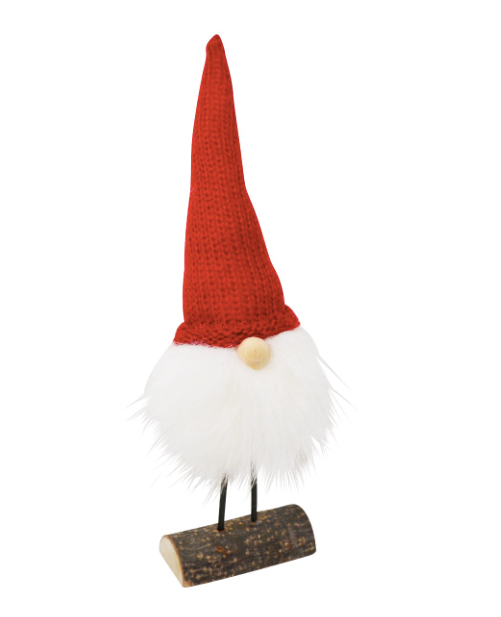 Tall Red Hat Gnome w/Wood Base