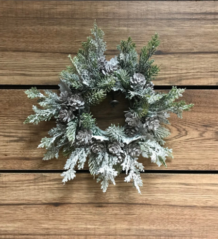 3" Snowy Pine, Greenery w/Cone Candle Ring