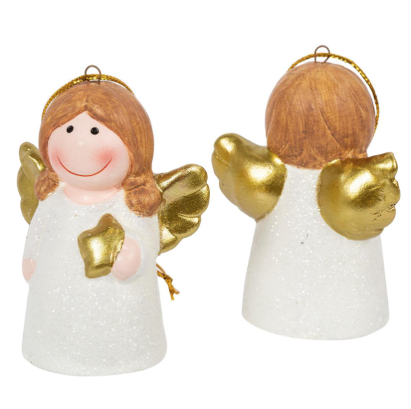Ceramic Angel Ornament , 2.6"H - 2 Assorted Styles